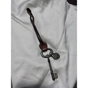 Fossil Key Fob & Lock Charm Hang Tag for Purse Bag or Keys, Brown Leather Strap
